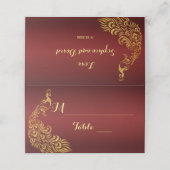 王室のバーグンディ金ゴールド結婚孔雀 プレイスカード (外部開封)