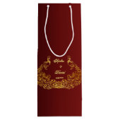 王室のバーグンディ金ゴールド結婚孔雀 ワインギフトバッグ (裏面)