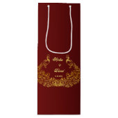 王室のバーグンディ金ゴールド結婚孔雀 ワインギフトバッグ (正面)