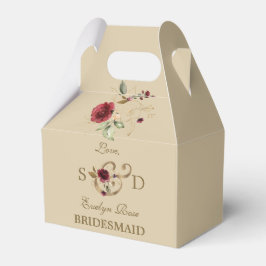 王室のバーグンディ金ゴールド花モノグラム結婚ズ フェイバーボックス