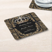 王室のバースデーパーティークラウン華美招待状 スクエアペーパーコースター (アングル)