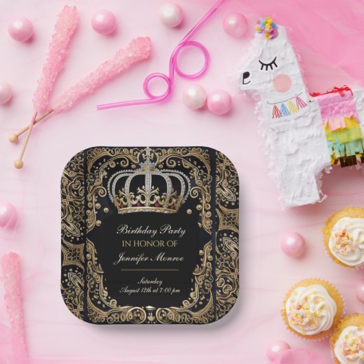 王室のバースデーパーティークラウン華美招待状 ペーパープレート (パーティー)