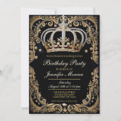 王室のバースデーパーティークラウン華美招待状 招待状 (正面)