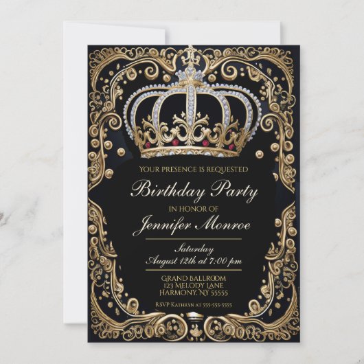 王室のバースデーパーティークラウン華美招待状 招待状 (正面)