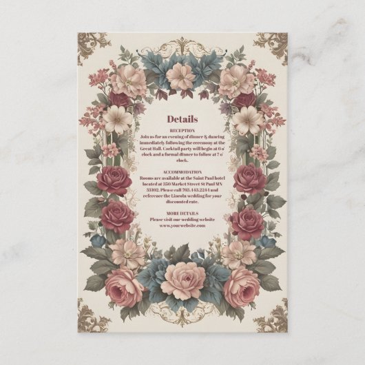 王室のビクトリアンお洒落結婚フローラ エンクロージャーカード (正面)