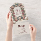 王室のビクトリアンお洒落結婚フローラ オールインワン招待状 (貼ってはがせる)