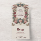 王室のビクトリアンお洒落結婚フローラ オールインワン招待状 (内側)