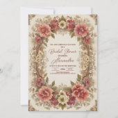 王室のビクトリアンフローラオーナメントブライダルシャワー 招待状 (正面)