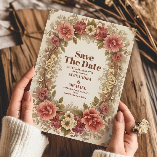 王室のビクトリアンフローラ結婚オーナメント セーブザデート