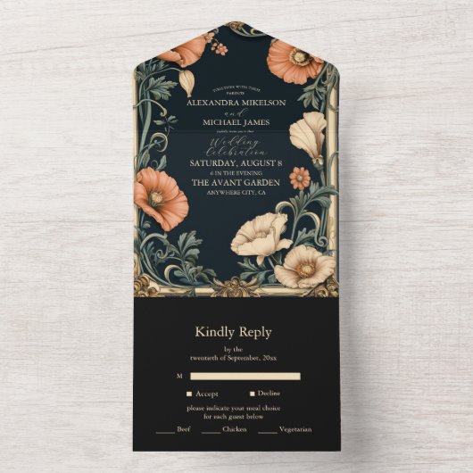 王室のビクトリアン結婚お洒落結婚フローラ オールインワン招待状 (内側)