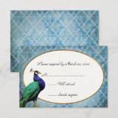 王室のピーコックブルーRSVPカード 出欠カード (正面/裏面)