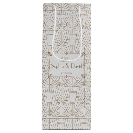 王室のフルーアデリスアールデコ金ゴールドホワイト20結婚s ワインギフトバッグ (正面)