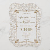 王室のフルーアデリスアールデコ金ゴールドホワイト20結婚s 招待状 (正面/裏面)