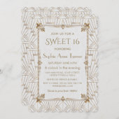 王室のフルーアデリスアールデコ金ゴールドホワイトSWEET 16 招待状 (正面/裏面)