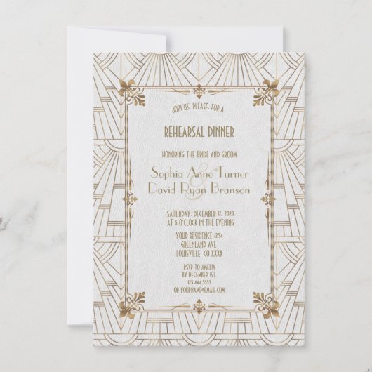 王室のフルーアデリスアールデコ金ゴールドリハーサルディナー 招待状 (正面)
