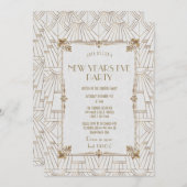 王室のフルーアデリスアールデコ金ゴールド新年パーティー 招待状 (正面/裏面)