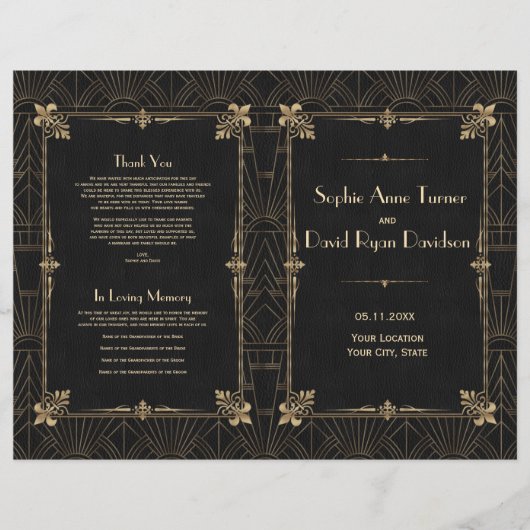 王室のフルーアデリスアールデコ1920s結婚式 プログラム (正面)