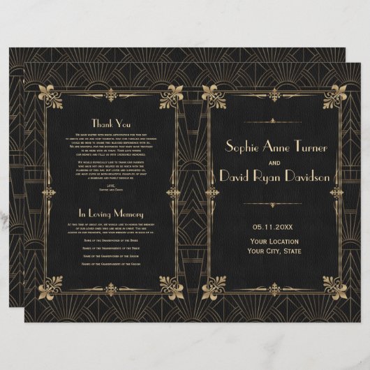 王室のフルーアデリスアールデコ1920s結婚式 プログラム (正面/裏面)