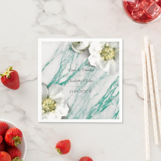 王室のフローラパーソナライズされた大理石ティファニーホワイト スタンダードカクテルナプキン (インサイチュ)