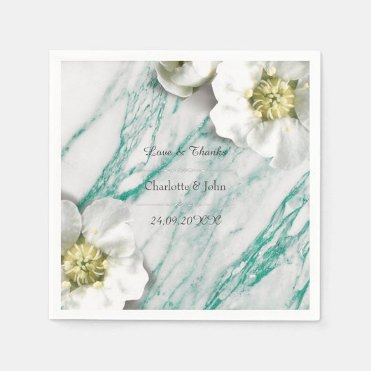 王室のフローラパーソナライズされた大理石ティファニーホワイト スタンダードカクテルナプキン (正面)