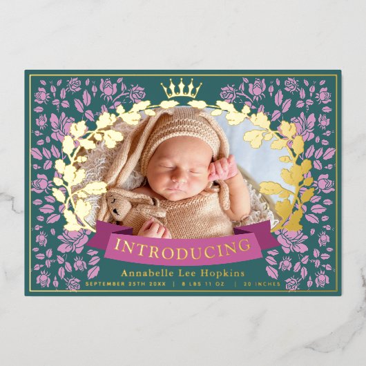 王室のフローラ誕生写真の発表 箔招待状 (正面)