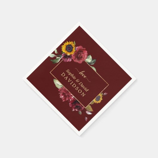 王室のブルゴーニュひまわり結婚金ゴールド スタンダードカクテルナプキン (角)