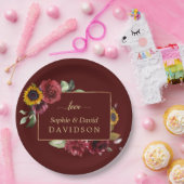 王室のブルゴーニュひまわり結婚金ゴールド ペーパープレート (パーティー)