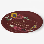 王室のブルゴーニュひまわり結婚金ゴールド ペーパープレート (アングル)