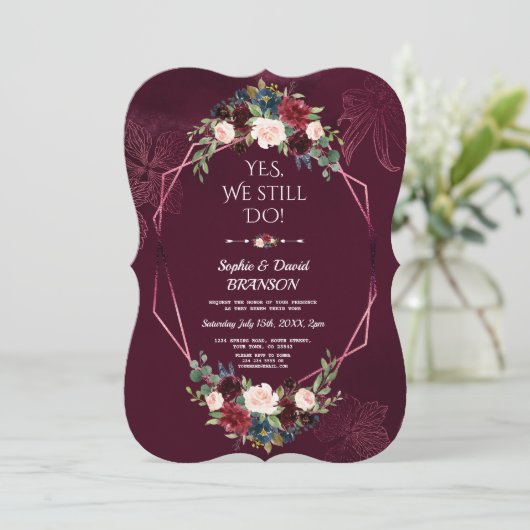 王室のブルゴーニュフローラ幾何結婚周年記念 招待状 (スタンド正面)