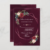 王室のブルゴーニュ赤面フローラジオメト結婚リ 出欠カード (正面/裏面)