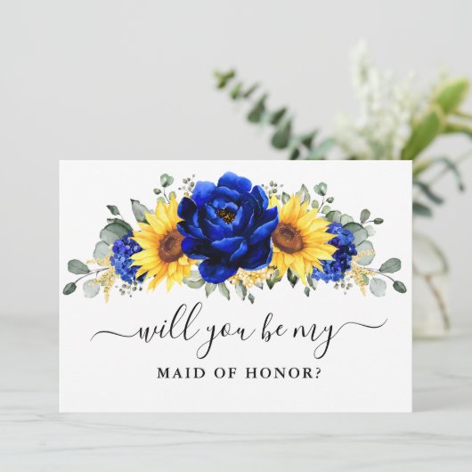 王室のブルーサンフラワー私のメイド・オブ・オーナー（花嫁付き添い人） 招待状 (スタンド正面)