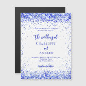 王室のブルーホワイト紙吹雪結婚ラグジュアリー マグネット招待状 (正面/裏面)