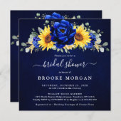 王室のブルー素朴ひまわりモダンブライダルシャワーI 招待状 (正面/裏面)