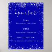 王室のブルー銀グリッターの結婚バーメニュー ポスター (正面)