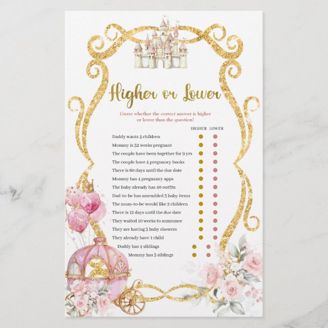 王室のプリンセスの上位または下位のゲームカード (正面)