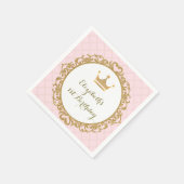 王室のプリンセスピンク金ゴールド誕生日紙ナプキン スタンダードカクテルナプキン (角)