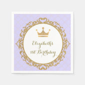 王室のプリンセスラベンダーパープル金ゴールド誕生日 スタンダードカクテルナプキン (正面)