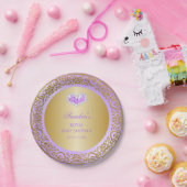 王室のプリンセスラベンダー金ゴールドダイヤモンドハートジェム ペーパープレート (パーティー)