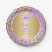 王室のプリンセスラベンダー金ゴールドダイヤモンドハートジェム ペーパープレート (正面)