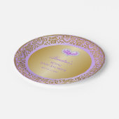 王室のプリンセスラベンダー金ゴールドダイヤモンドハートジェム ペーパープレート (アングル)