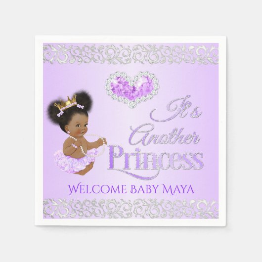 王室のプリンセスラベンダー&シルバーダイヤモンドハート スタンダードカクテルナプキン (正面)