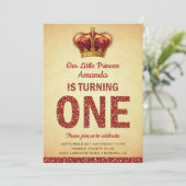 王室のプリンセスレッドグリッターファーストバースデーパーティー 招待状 (スタンド正面)