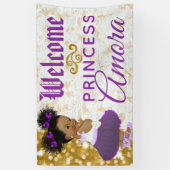 王室のプリンセス紫|金ゴールド歓迎エレガント 横断幕 (縦)