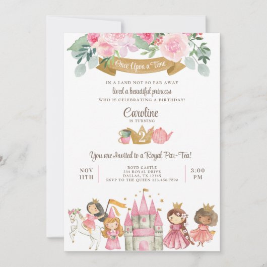 王室のプリンセス茶パーティー誕生日招待状 招待状 (正面)