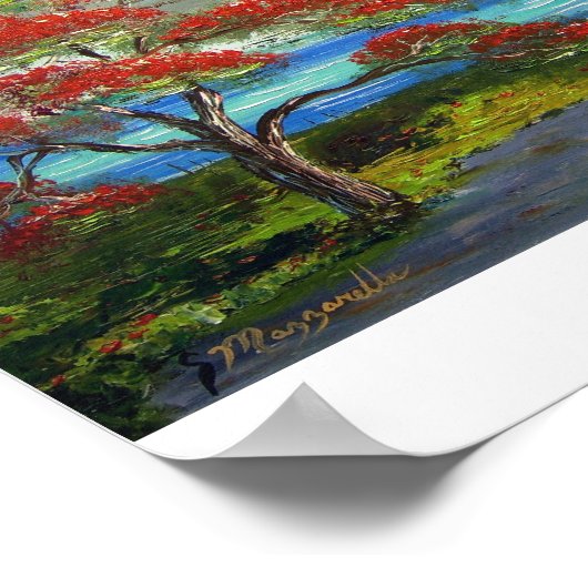 王室のポインチアナとヤシの木 ポスター (角)