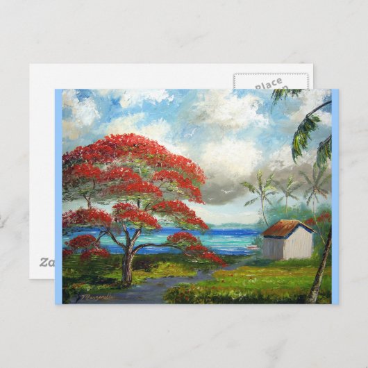 王室のポインチアナとヤシの木 ポストカード (正面/裏面)