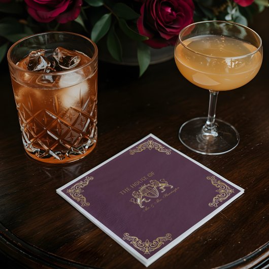 王室のムース中世ファンタジーモノグラムライオンエンブレム スタンダードランチョンナプキン