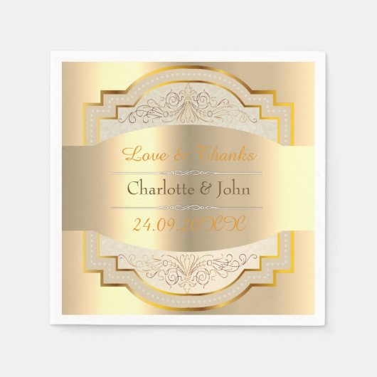 王室のヴィンテージシックフェイクゴールデン結婚ズ スタンダードカクテルナプキン (正面)