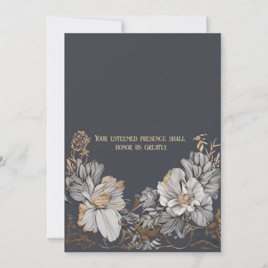 王室のヴィンテージフローラ結婚アールヌーボー 招待状 (裏面)