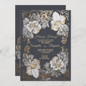 王室のヴィンテージフローラ結婚アールヌーボー 招待状 (正面/裏面)